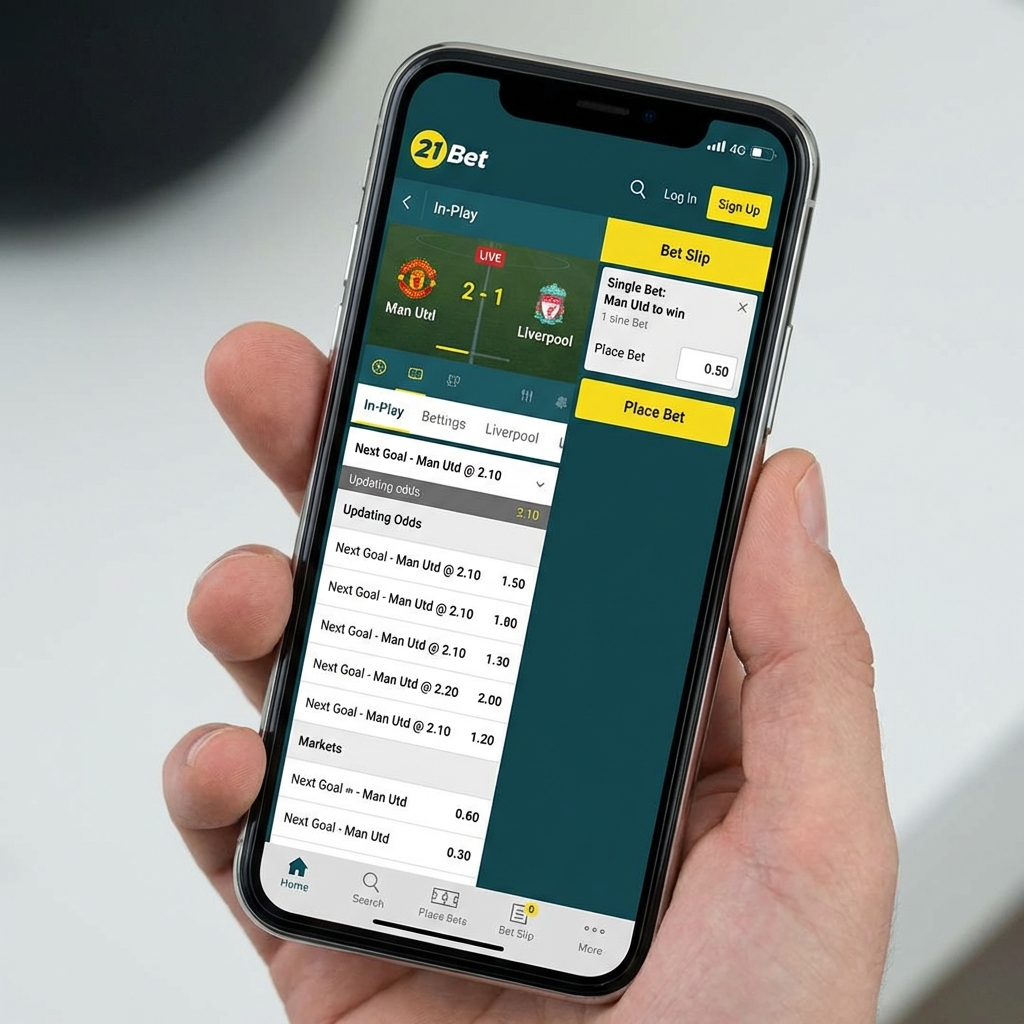 21Bet mobile betting app live football betting interface